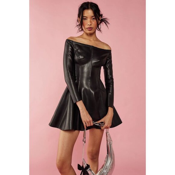 Norma Kamali Off Shoulder Grace Mini Dress in Black XSmall New Womens Vegan - Picture 1 of 16